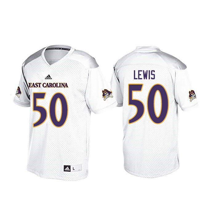 Men #50 Grayson Lewis ECU Pirates College Football Jerseys Sale-White